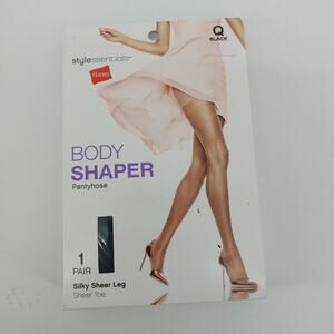 Hanes Black Q Stylessentials Body Shaper Pantyhose 1 Pair Silky Sheer Leg